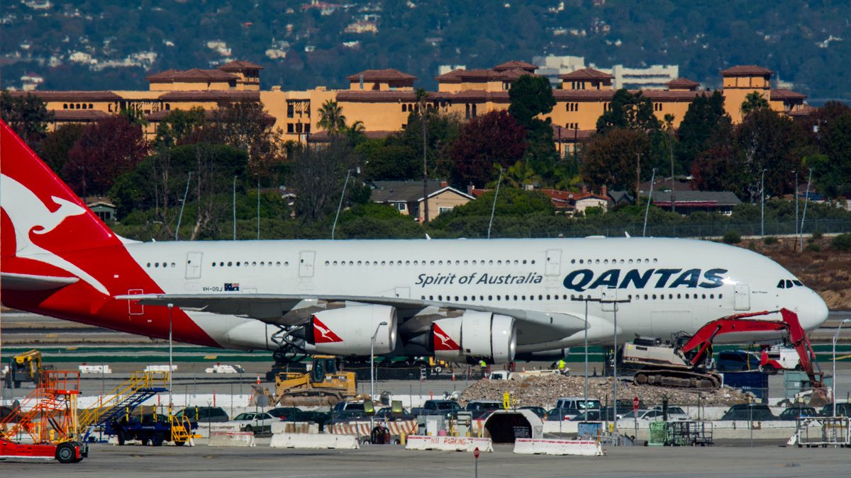 A Qantas Airbus A380 taxiing at Los Angeles International Airport, the busiest US gateway for nonstop flights to Australia